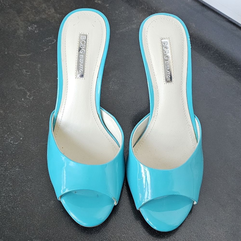 BCBGeneration Women's Teal Blue Peep Toe Heels